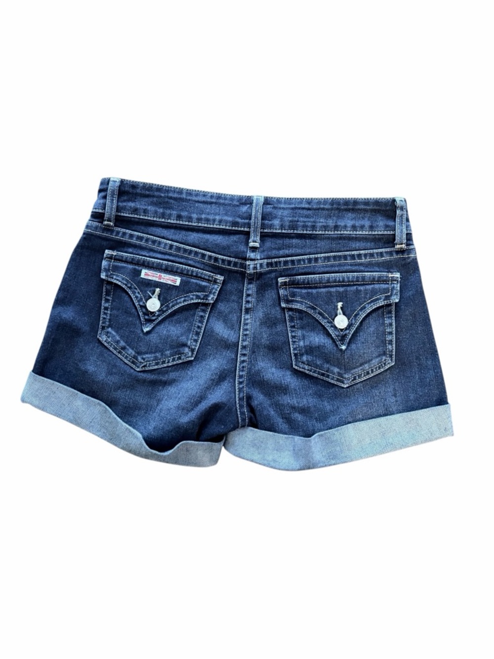 Hudson Denim Cuffed Shorts Flap Pocket Dark Wash Jean Shorts - Picture 2 of 10